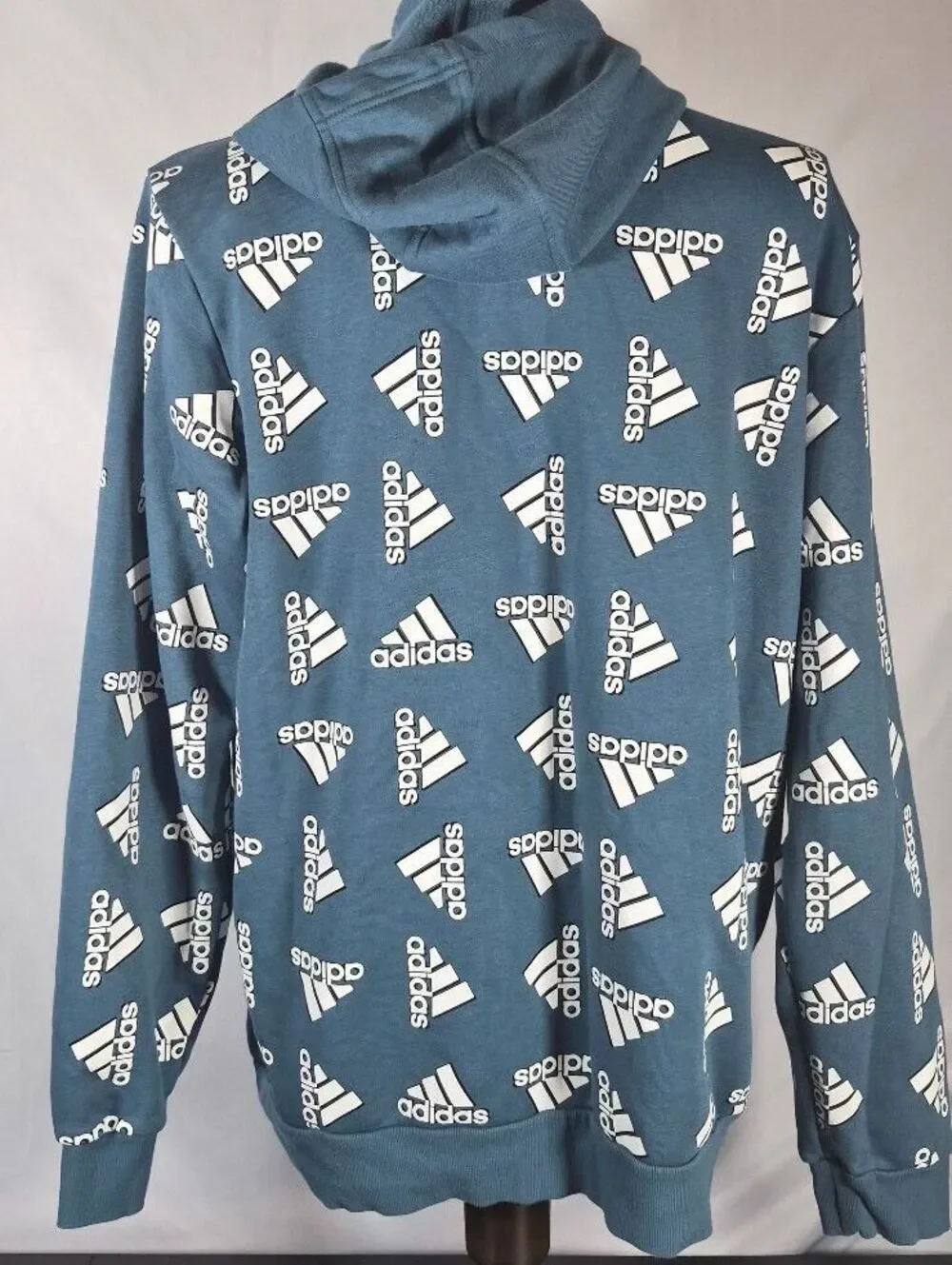 Adidas XL Orbit Indigo All Over Logo Fleece Hoodie